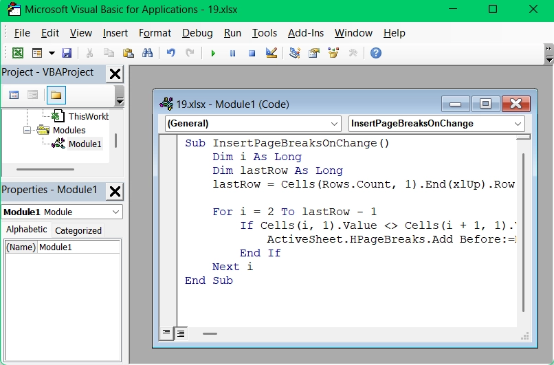 Application of VBA Macro to Insert Multiple Page Breaks on Text or Value Change