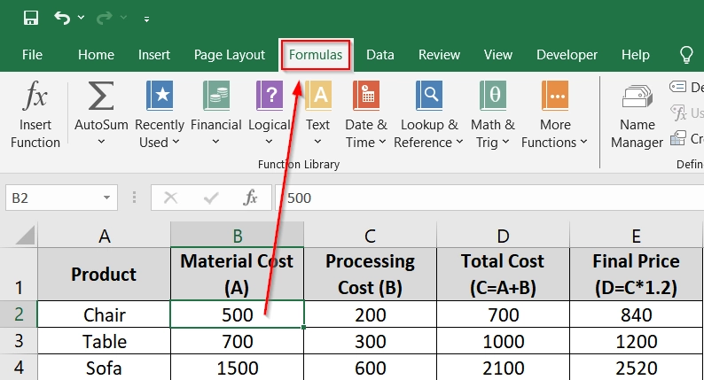 Clicking Trace Dependents Multiple Times to Trace Deeper Dependents in Excel