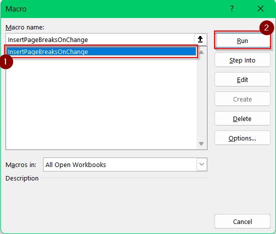 Application of VBA Macro to Insert Multiple Page Breaks on Text or Value Change