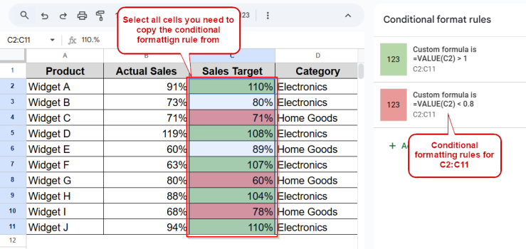 How to Copy Conditional Formatting in Google Sheets - Excel Insider