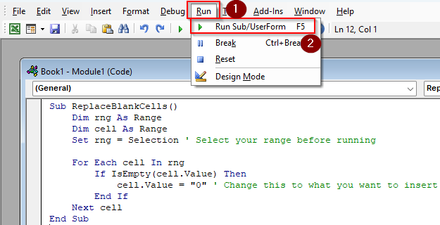 Applying VBA Macro to Replace Blank Cells