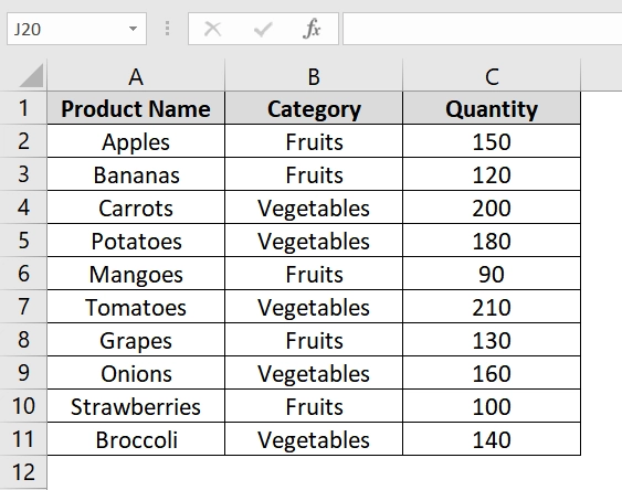 Using Built-in "Sort" Button on Data Tab