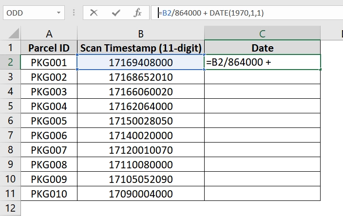 Implementing Formula For 11-Digit Unix Timestamps (Tenths of Seconds) to Get Into Date