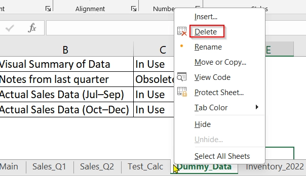 Delete Unused Content to Reduce Excel File Size