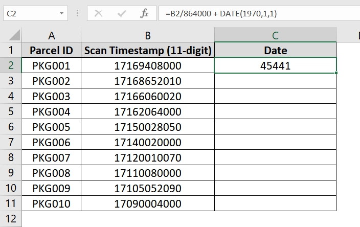 Implementing Formula For 11-Digit Unix Timestamps (Tenths of Seconds) to Get Into Date