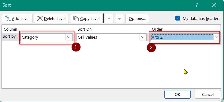 Using Built-in "Sort" Button on Data Tab