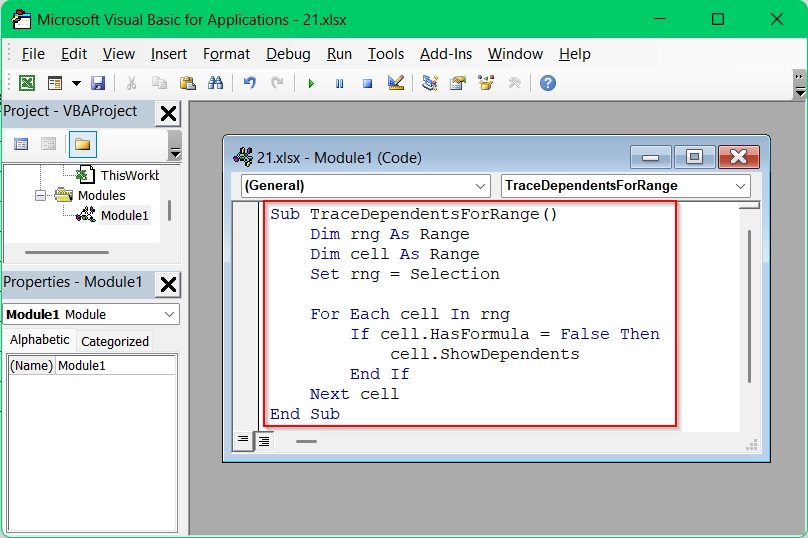 Application of VBA Macro to Trace Multiple Cells in Excel