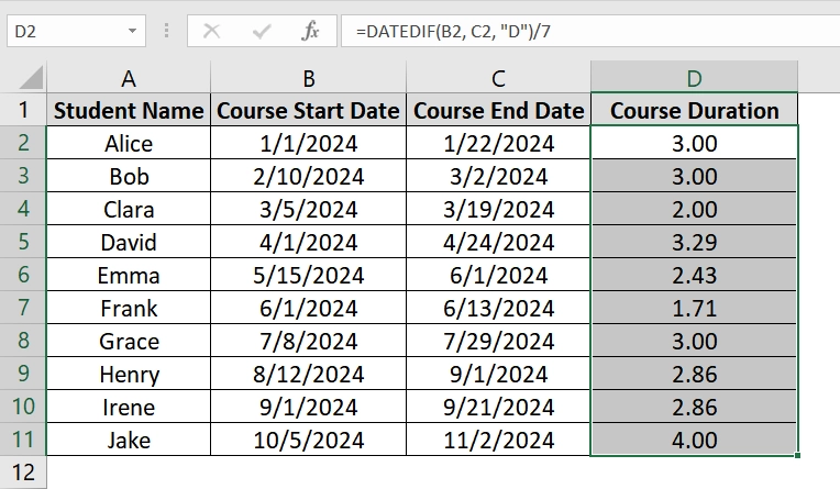 Implementing DATEDIF Function To Calculate Weeks Between Two Dates