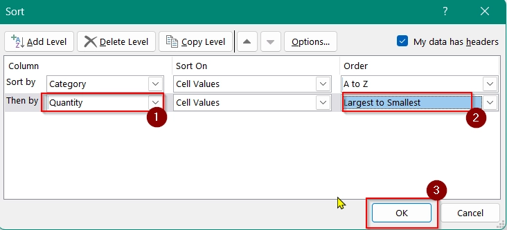Using Built-in "Sort" Button on Data Tab