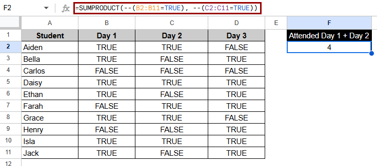 Using SUMPRODUCT to Count TRUE Without COUNTIF
