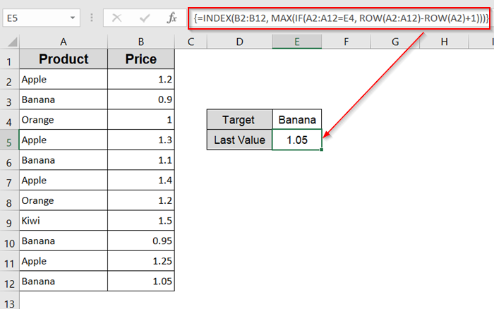 Use INDEX and MAX for the Last Matching Value