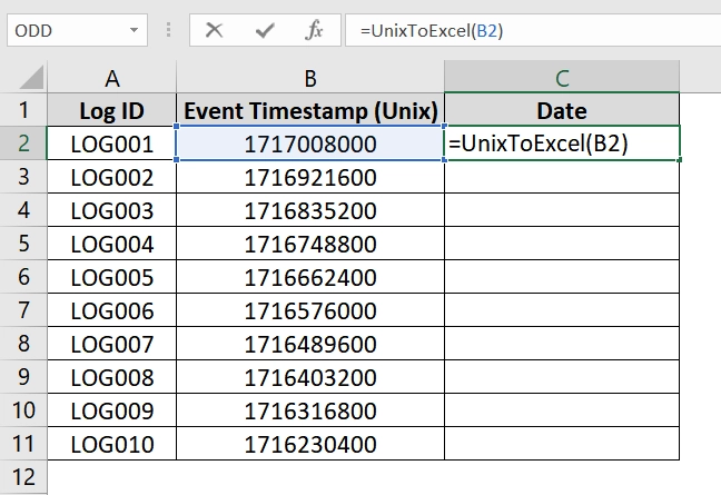 Application of VBA Function To Convert Excel Timestamp to Date