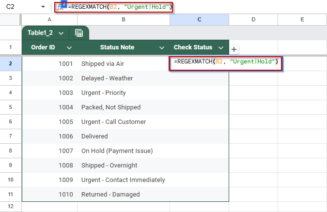 Detect Multiple Keywords Using REGEXMATCH in Google Sheets