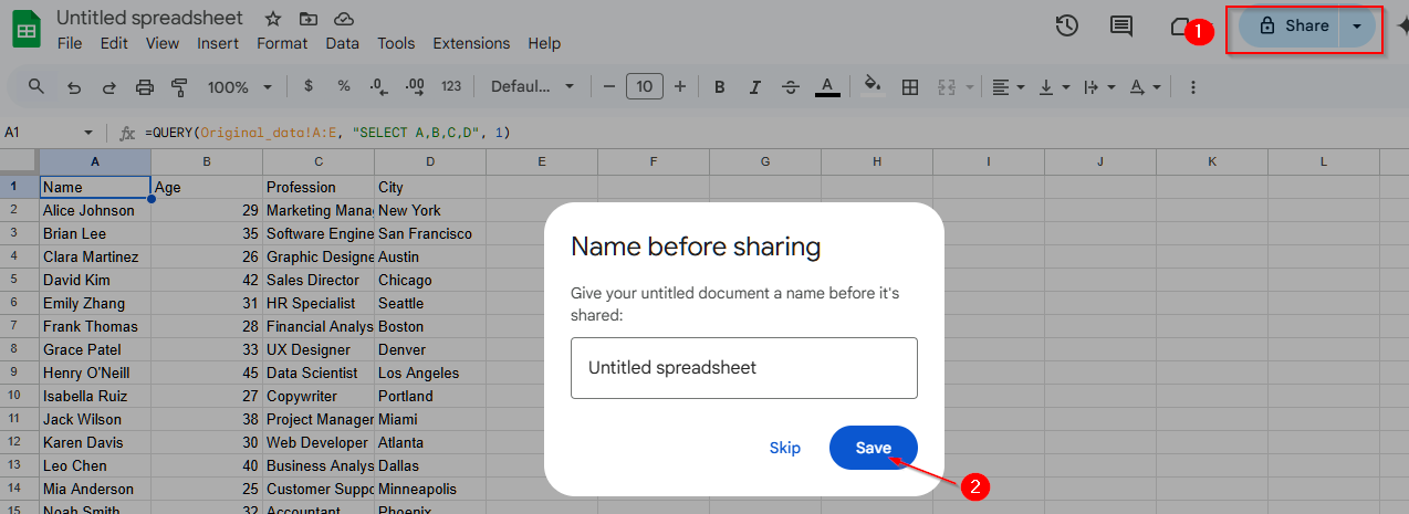 Hide Columns in Google Sheets from Certain Users Using the QUERY Function-5