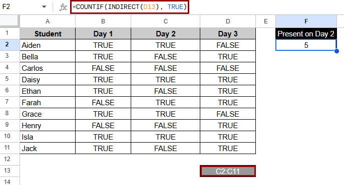 Using COUNTIF with INDIRECT for Flexible Range Counting
