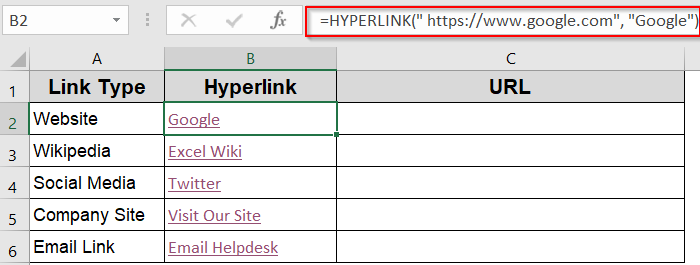 Display Web Address Inside a HYPERLINK Function