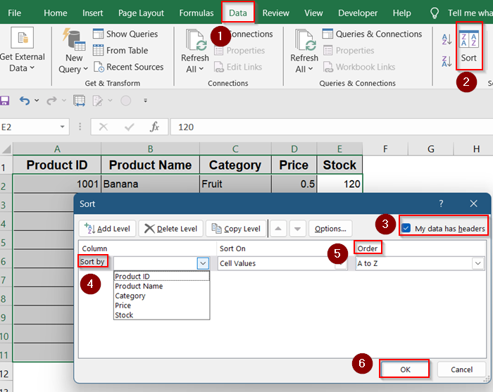 Use the Sort Dialog with Expanded Selection
