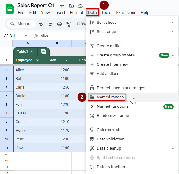 Using IMPORTRANGE function to Import Data from a Named Range in Another Google Sheet