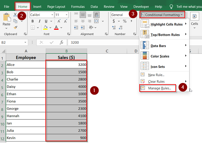 Customize Data Bars with Manage Rules Option