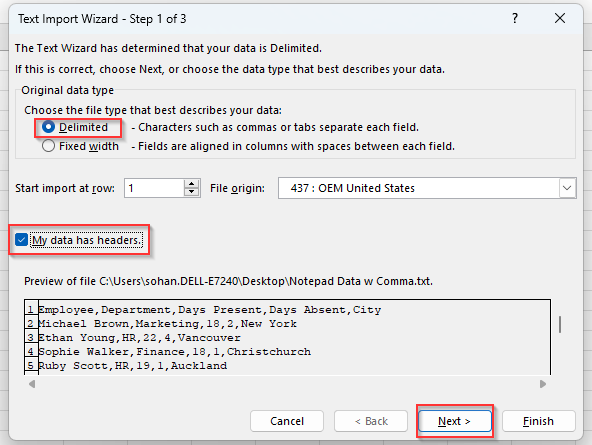 Directly Open the Text File in Excel