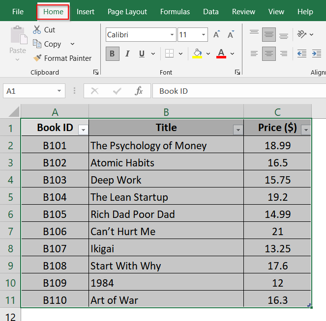 Implementing Data to Excel Table Convert Method To Make First Row Header