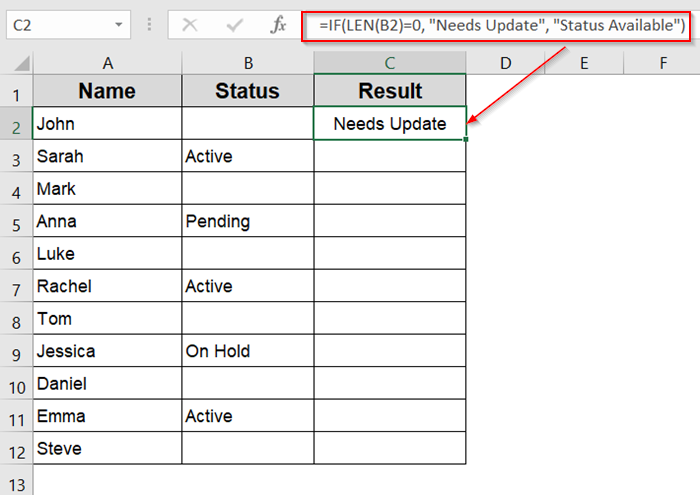 Using IF and LEN Functions