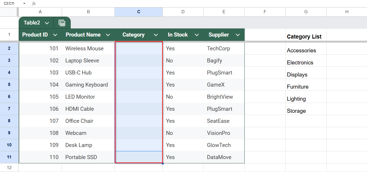Generate a Drop-Down List from a Selected Cell Range in Google Sheets