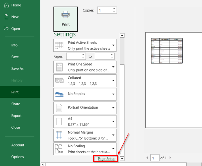 Use Page Setup from the File Menu
