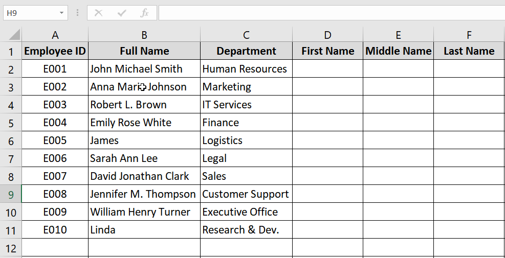 Using Text to Columns Method