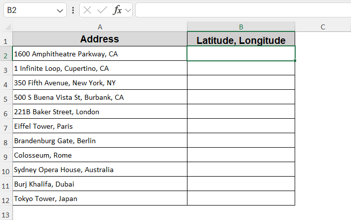 Embed VBA Code to Convert an Address to Lat Long in Excel