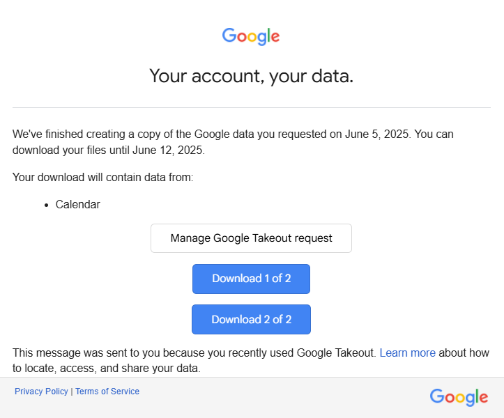 Export Events Using Google Takeout (Manual Method)