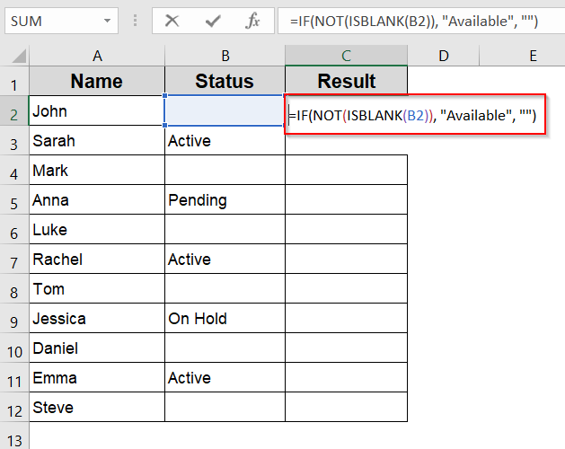 Combine NOT & ISBLANK Functions to Check for Non-Blank Cells