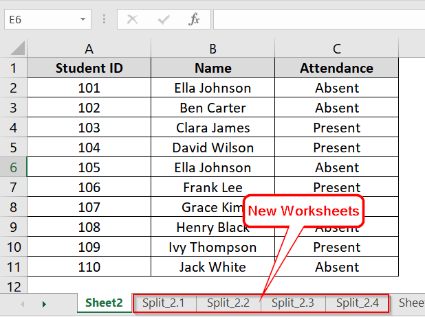 Using Manual Copy and Paste to Split Excel Sheet by Rows