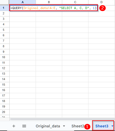 Hide Two Columns Using the QUERY Function in Google Sheets -1 