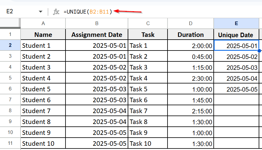 Summing Time Durations by Date Using UNIQUE and SUMIF