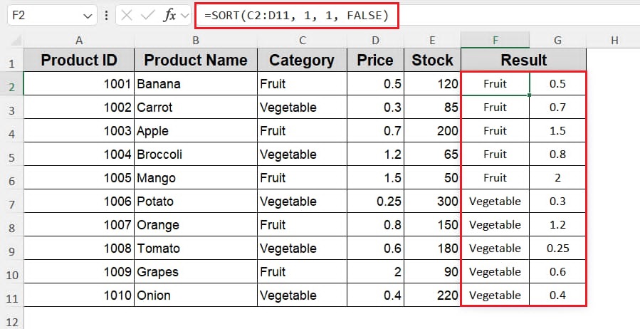Utilize the SORT Function (Excel 365 and Excel 2019)