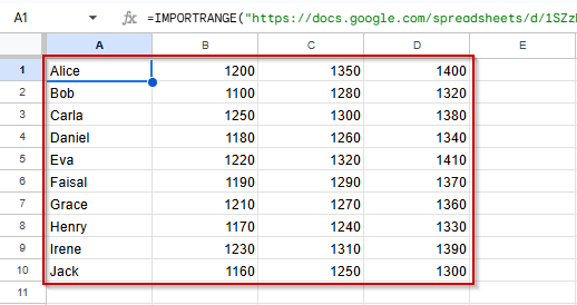 Using IMPORTRANGE function to Import Data from a Named Range in Another Google Sheet