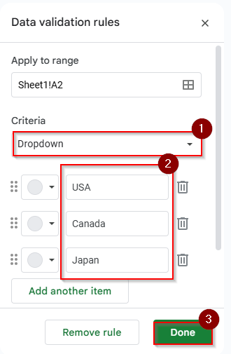 USA CANADA JAPAN Dropdown names