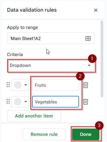 setting dropdown criteria