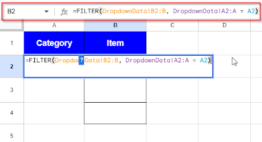 writing formula in cell B2
