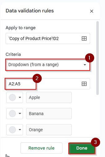 selecting dropdown from a range option