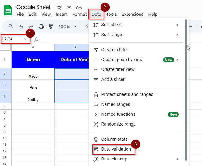 clicking data and data validation
