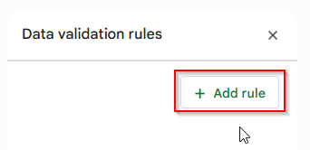 clicking add rule option to create data validation