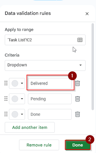 editing dropdown list