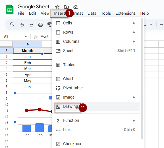 click insert and drawing