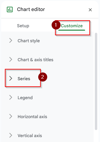 click customize and series tab to add error bars