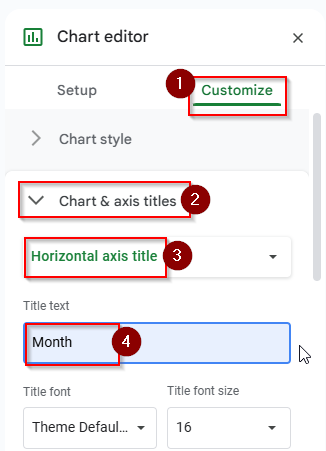 click customize > chart and axis title