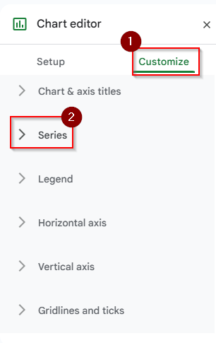 click customize and series tab to add data labels