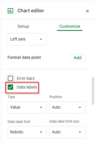 put tick mark in the data labels