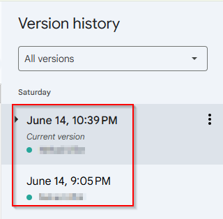 Google Sheets Version History Overview Image
